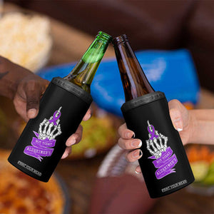Not Today Alzheimers 4 in 1 Can Cooler Tumbler Funny Skeleton Middle Finger Purple Ribbon