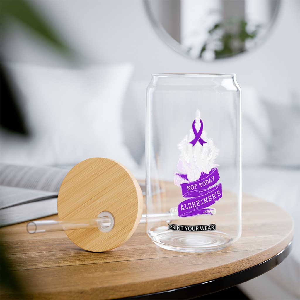 Not Today Alzheimers Glass Can Funny Skeleton Middle Finger Purple Ribbon