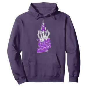 Not Today Alzheimers Hoodie Funny Skeleton Middle Finger Purple Ribbon