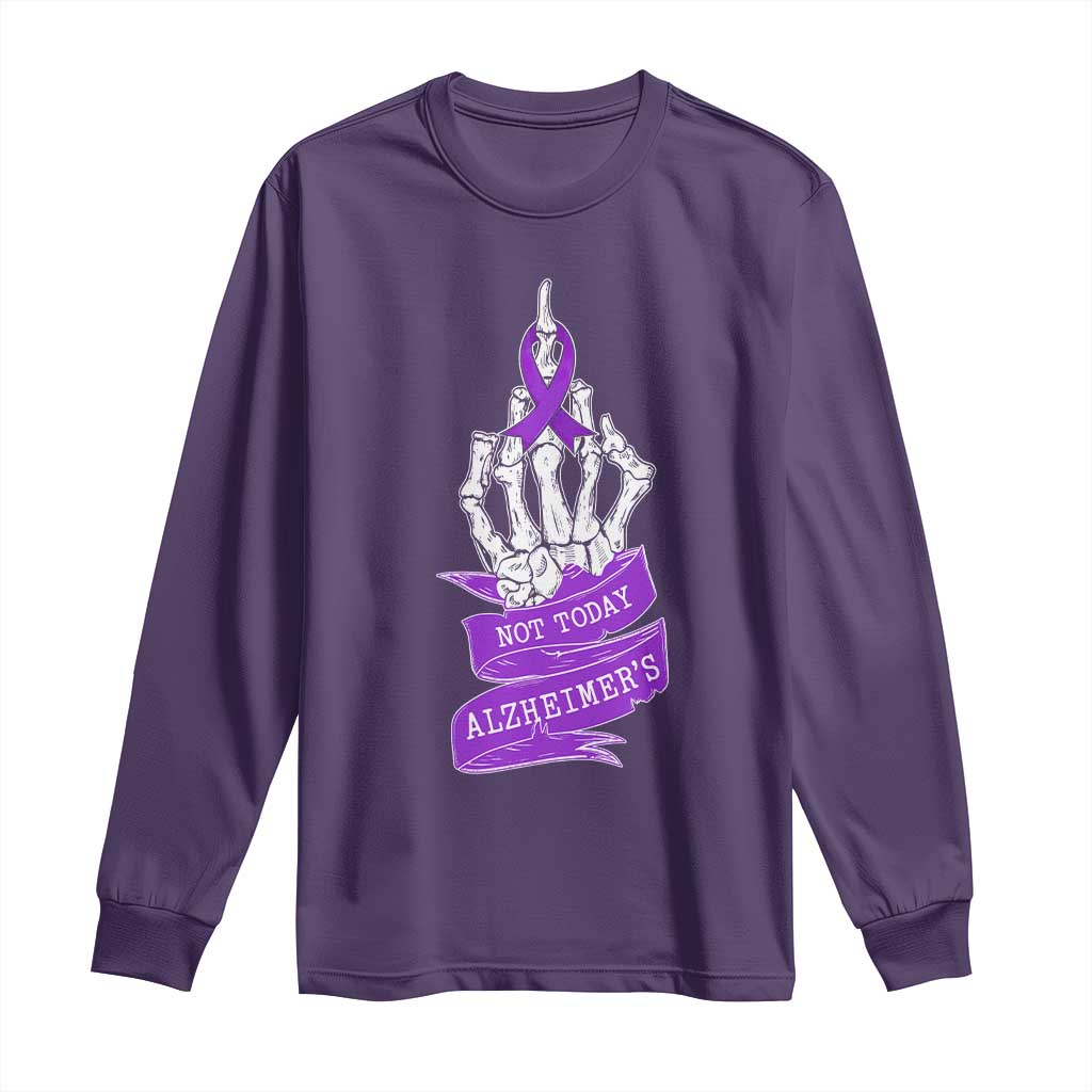 Not Today Alzheimers Long Sleeve Shirt Funny Skeleton Middle Finger Purple Ribbon TS12 Purple Print Your Wear