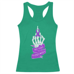Not Today Alzheimers Racerback Tank Top Funny Skeleton Middle Finger Purple Ribbon
