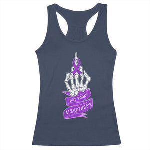 Not Today Alzheimers Racerback Tank Top Funny Skeleton Middle Finger Purple Ribbon