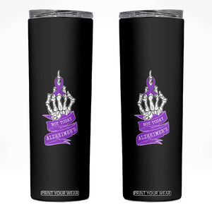 Not Today Alzheimers Skinny Tumbler Funny Skeleton Middle Finger Purple Ribbon