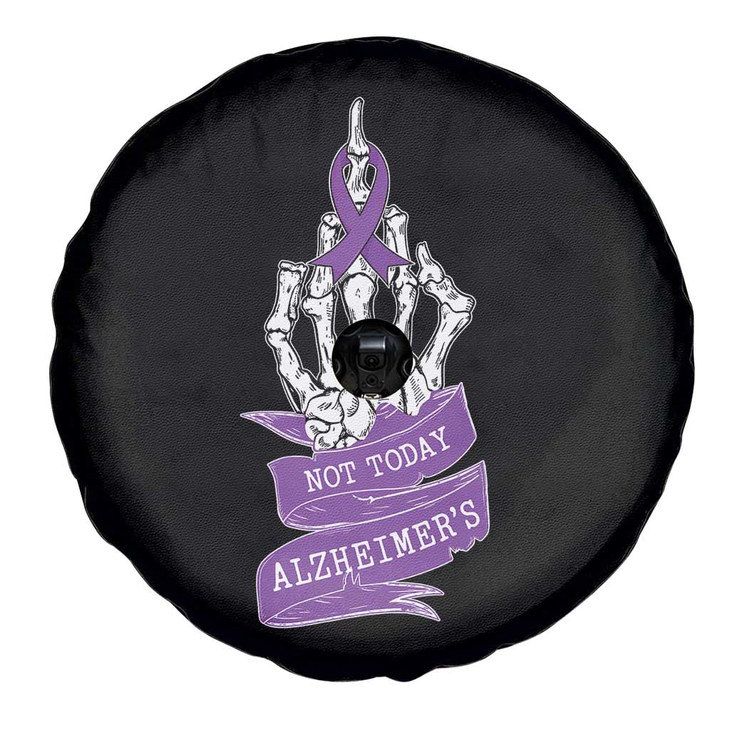 Not Today Alzheimers Spare Tire Cover Funny Skeleton Middle Finger Purple Ribbon