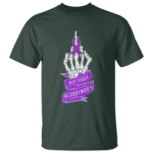 Not Today Alzheimers T Shirt Funny Skeleton Middle Finger Purple Ribbon