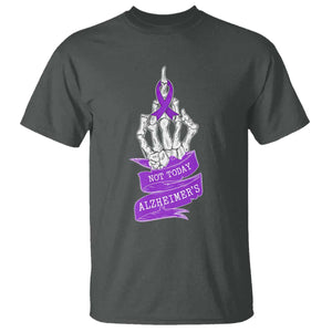 Not Today Alzheimers T Shirt Funny Skeleton Middle Finger Purple Ribbon