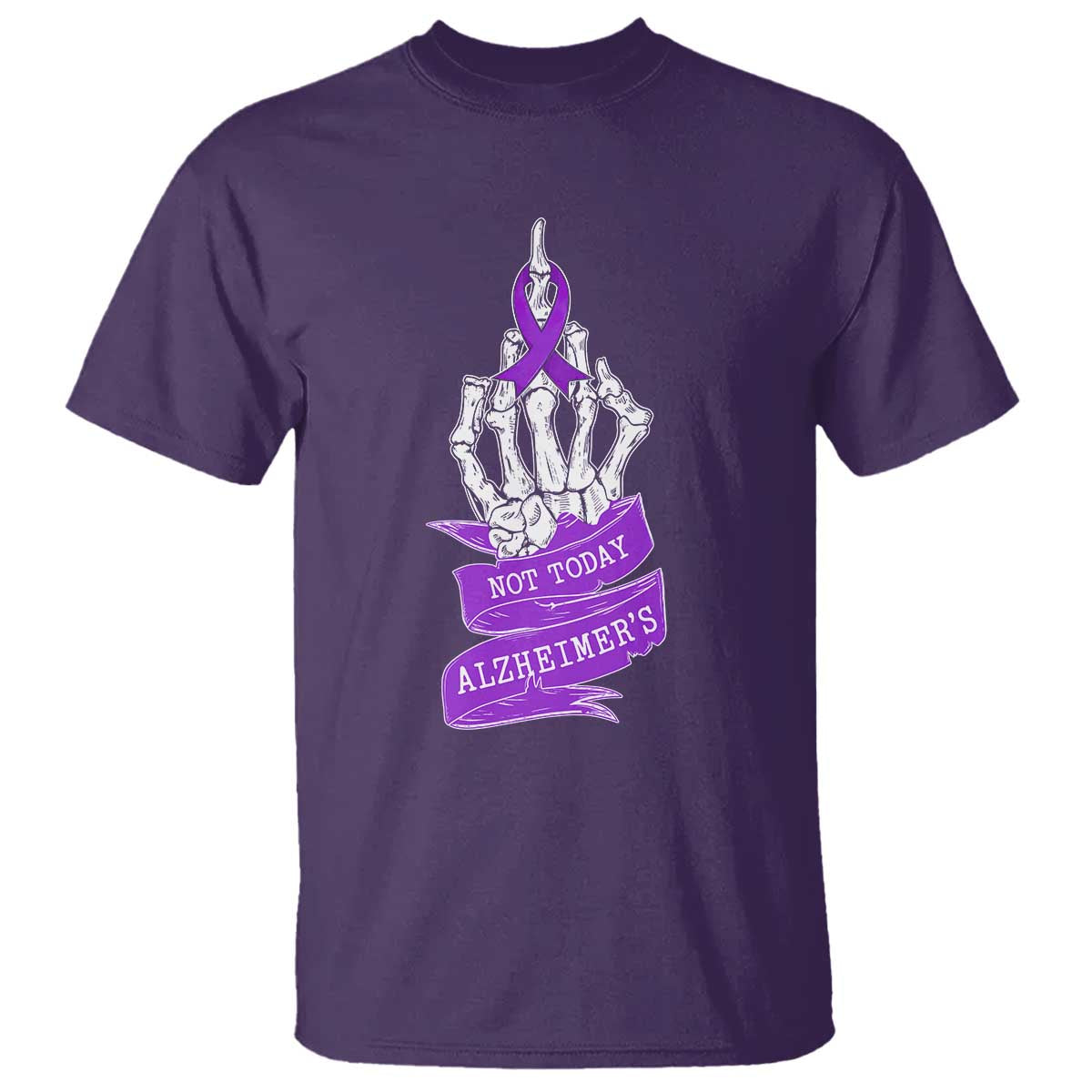 Not Today Alzheimers T Shirt Funny Skeleton Middle Finger Purple Ribbon TS12 Purple Print Your Wear