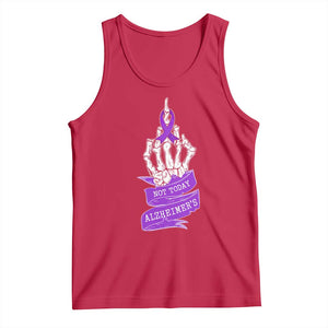 Not Today Alzheimers Tank Top Funny Skeleton Middle Finger Purple Ribbon