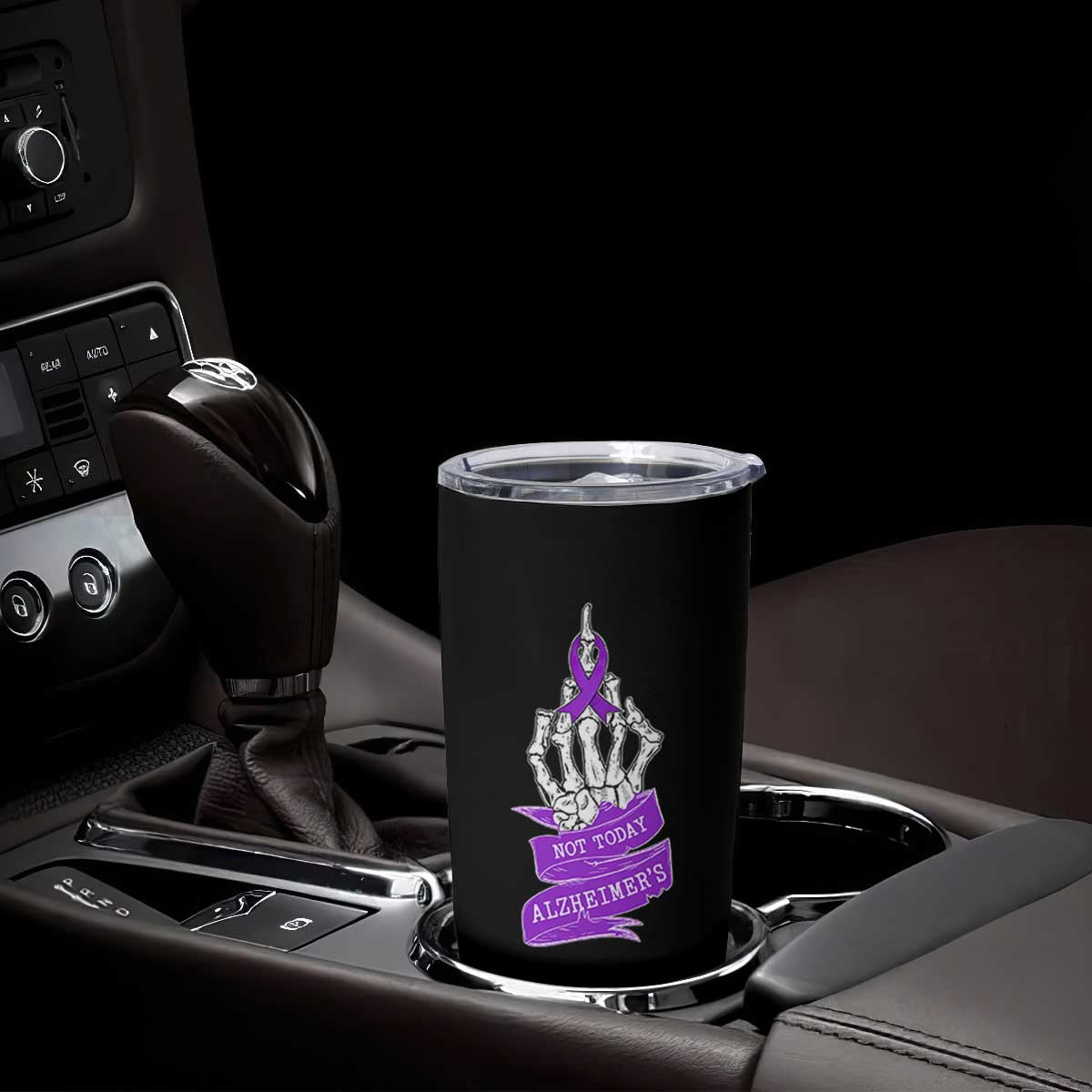 Not Today Alzheimers Tumbler Cup Funny Skeleton Middle Finger Purple Ribbon