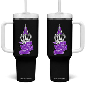 Not Today Alzheimers Tumbler With Handle Funny Skeleton Middle Finger Purple Ribbon