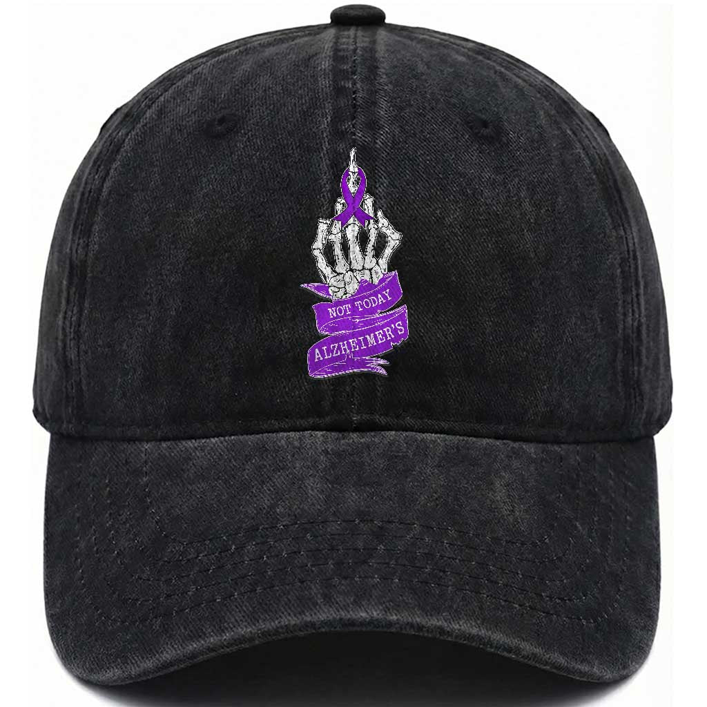 Not Today Alzheimers Washed Cotton Baseball Cap Funny Skeleton Middle Finger Purple Ribbon TS12 Print Your Wear