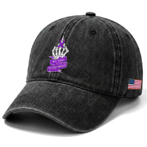 Not Today Alzheimers Washed Cotton Baseball Cap Funny Skeleton Middle Finger Purple Ribbon
