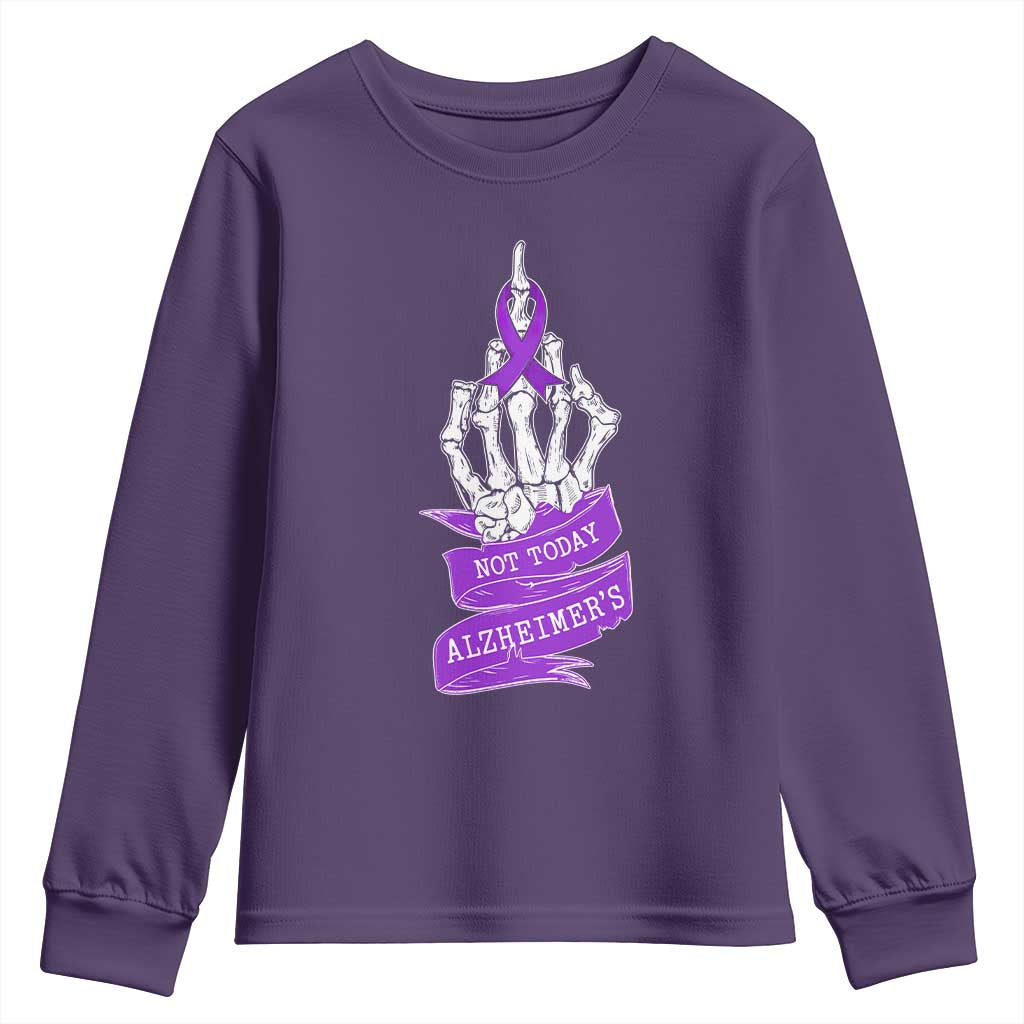 Not Today Alzheimers Youth Sweatshirt Funny Skeleton Middle Finger Purple Ribbon TS12 Purple Print Your Wear