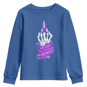 Not Today Alzheimers Youth Sweatshirt Funny Skeleton Middle Finger Purple Ribbon
