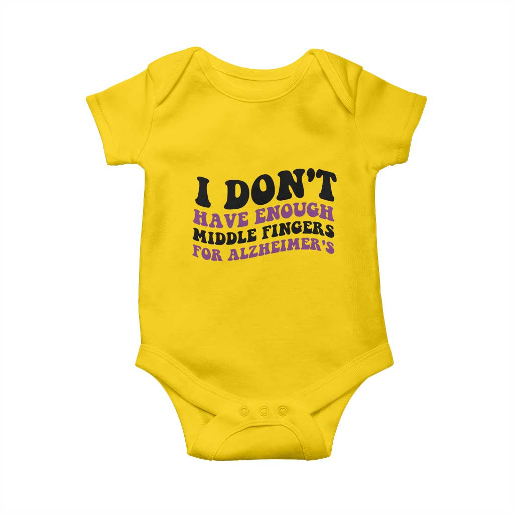 I Dont Have Enough Middle Fingers For Alzheimers Baby Onesie Groovy Purple Retro