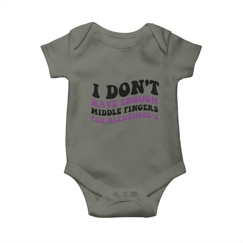 I Dont Have Enough Middle Fingers For Alzheimers Baby Onesie Groovy Purple Retro