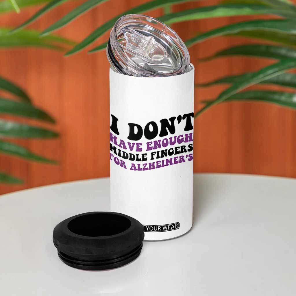 I Dont Have Enough Middle Fingers For Alzheimers 4 in 1 Can Cooler Tumbler Groovy Purple Retro