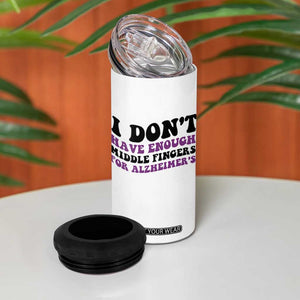 I Dont Have Enough Middle Fingers For Alzheimers 4 in 1 Can Cooler Tumbler Groovy Purple Retro