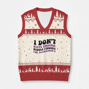 I Dont Have Enough Middle Fingers For Alzheimers V-Neck Knit Sweater Vest Groovy Purple Retro