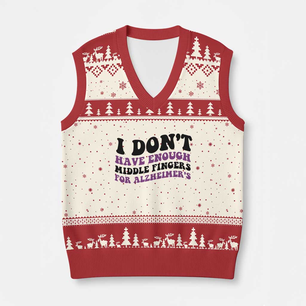 I Dont Have Enough Middle Fingers For Alzheimers V-Neck Knit Sweater Vest Groovy Purple Retro TS12 Beige Red Print Your Wear