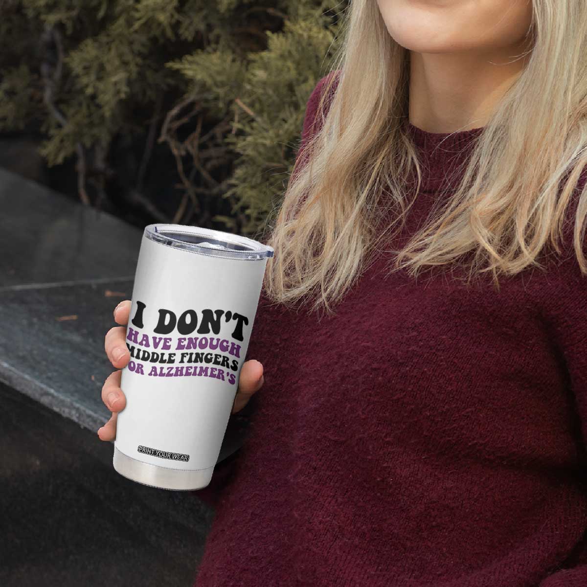 I Dont Have Enough Middle Fingers For Alzheimers Tumbler Cup Groovy Purple Retro