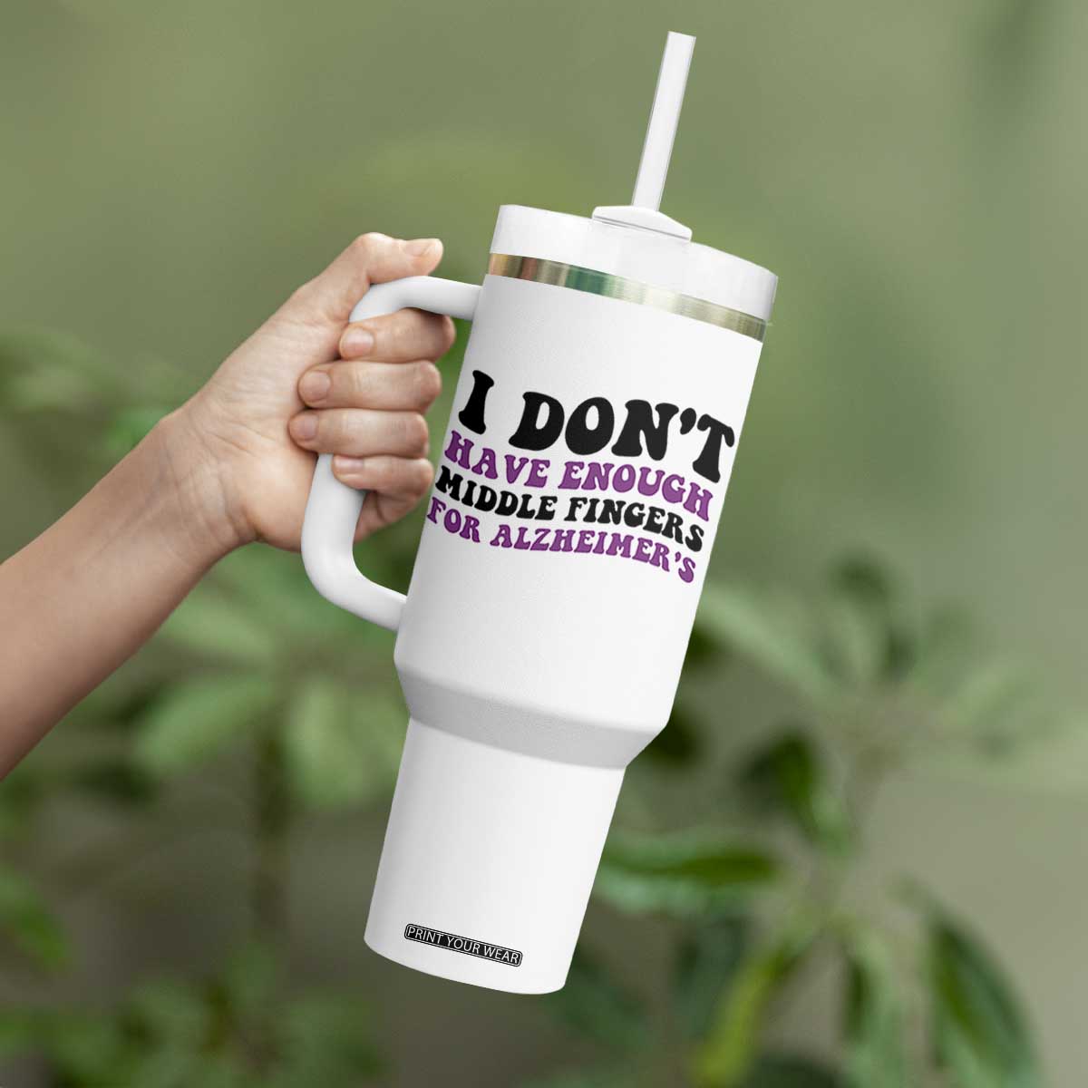 I Dont Have Enough Middle Fingers For Alzheimers Tumbler With Handle Groovy Purple Retro