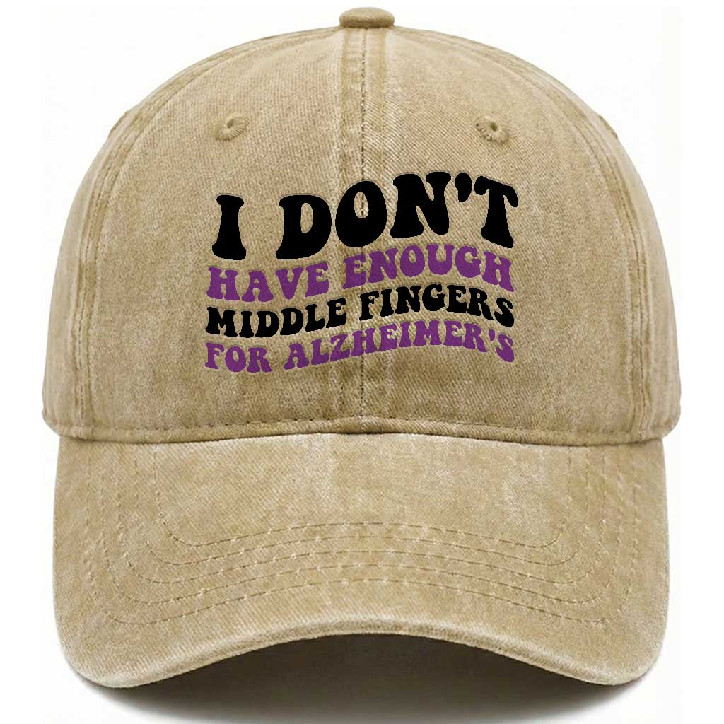 I Dont Have Enough Middle Fingers For Alzheimers Washed Cotton Baseball Cap Groovy Purple Retro TS12 Print Your Wear