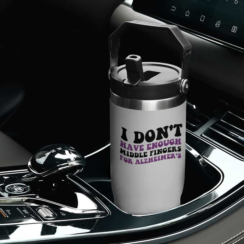 I Dont Have Enough Middle Fingers For Alzheimers Flip Straw Tumbler Groovy Purple Retro