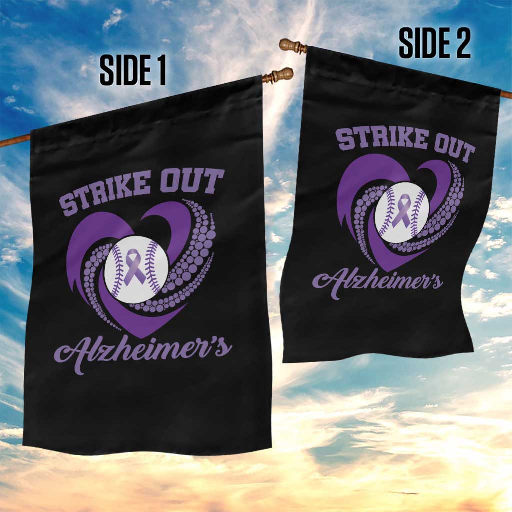 Strike Out Alzheimers Garden Flag Purple Ribbon Baseball Hope Support