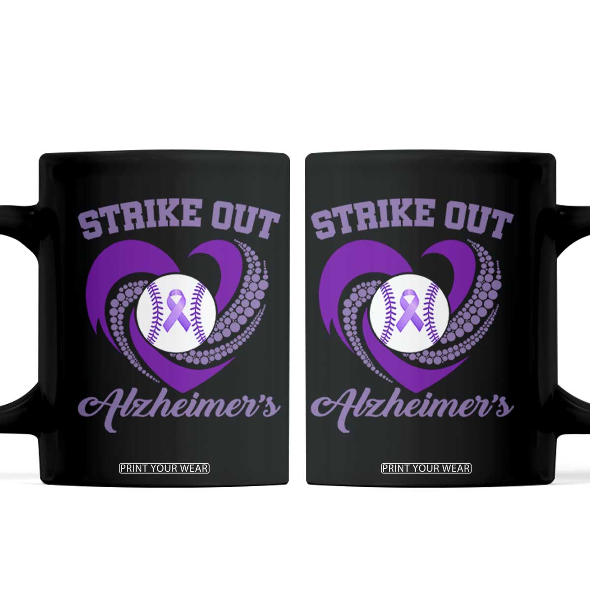 Strike Out Alzheimers Coffee Mug Purple Ribbon Baseball Hope Support TS12 Black Print Your Wear