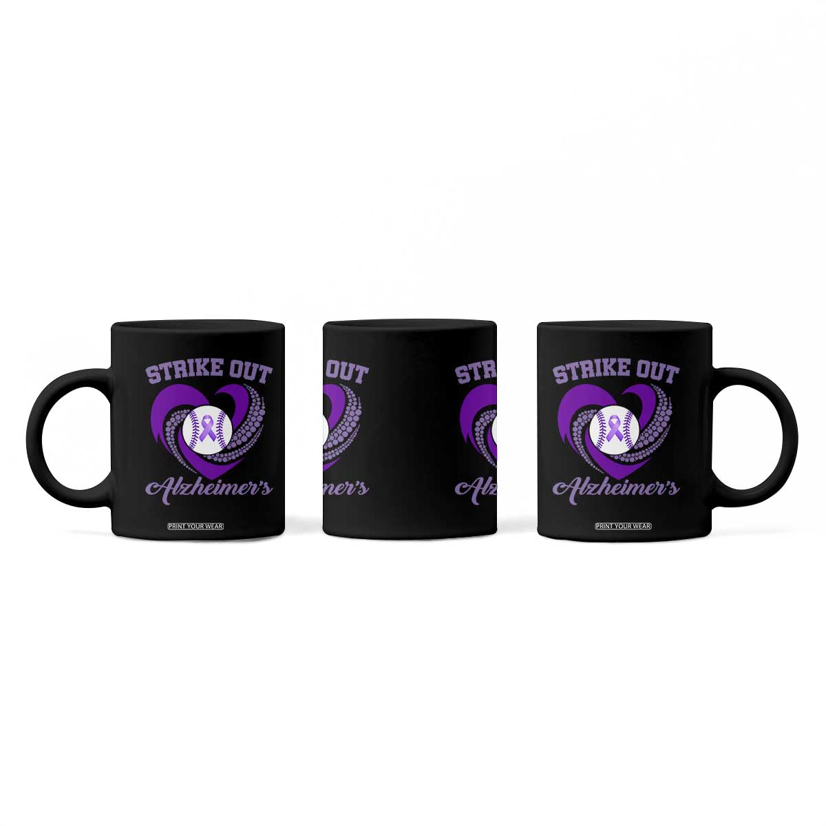 Strike Out Alzheimers Coffee Mug Purple Ribbon Baseball Hope Support