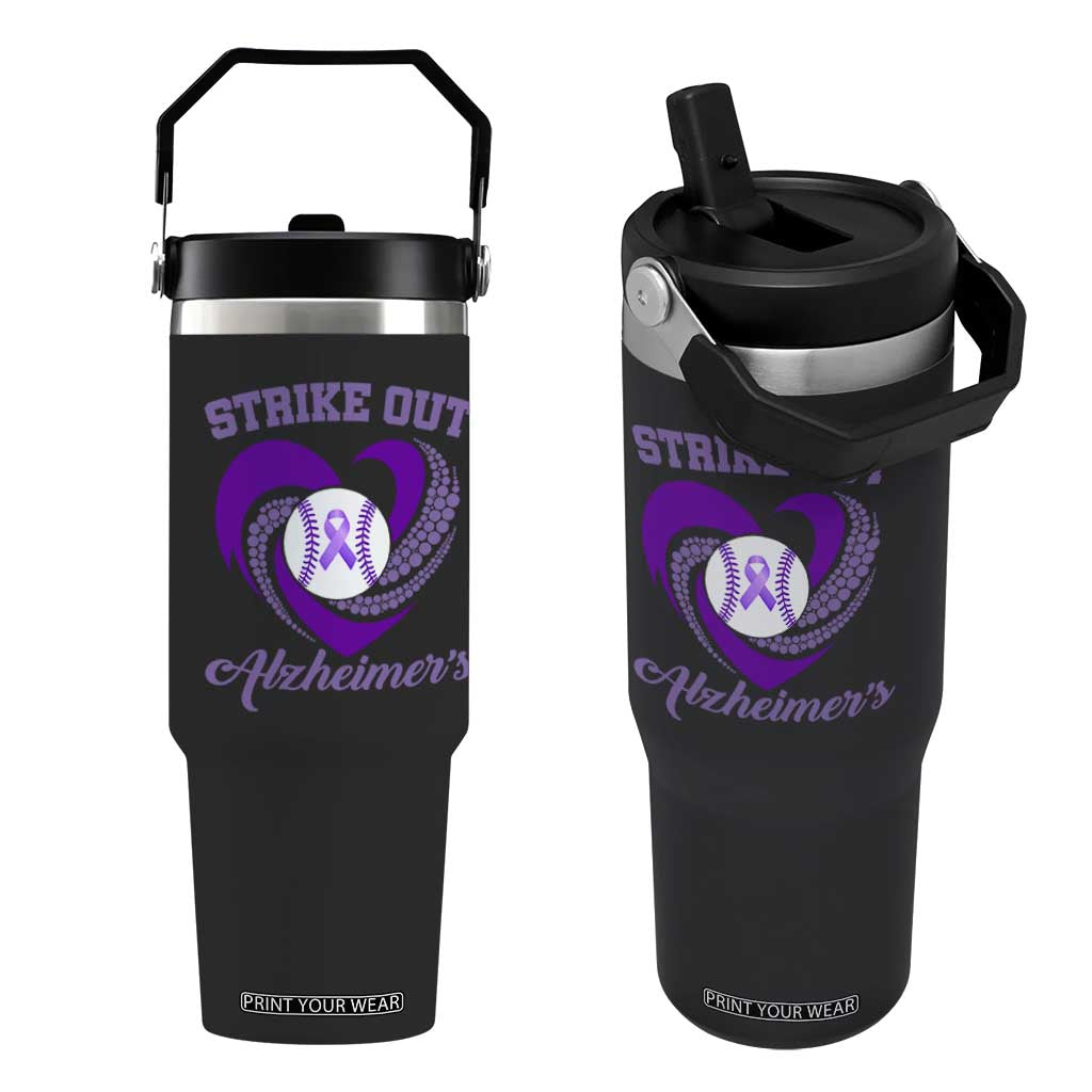 Strike Out Alzheimers Flip Straw Tumbler Purple Ribbon Baseball Hope Support TS12 One Size: 30 oz Black Print Your Wear