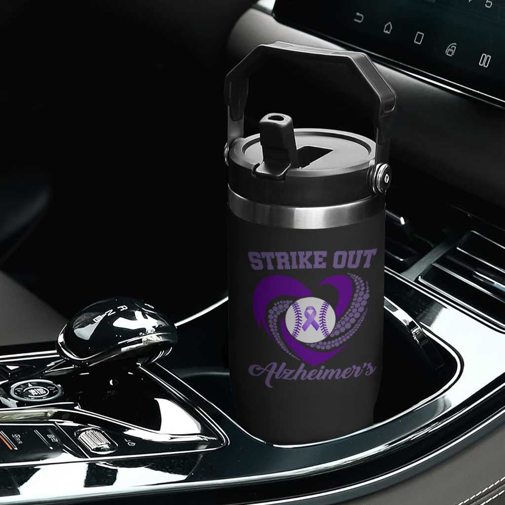 Strike Out Alzheimers Flip Straw Tumbler Purple Ribbon Baseball Hope Support