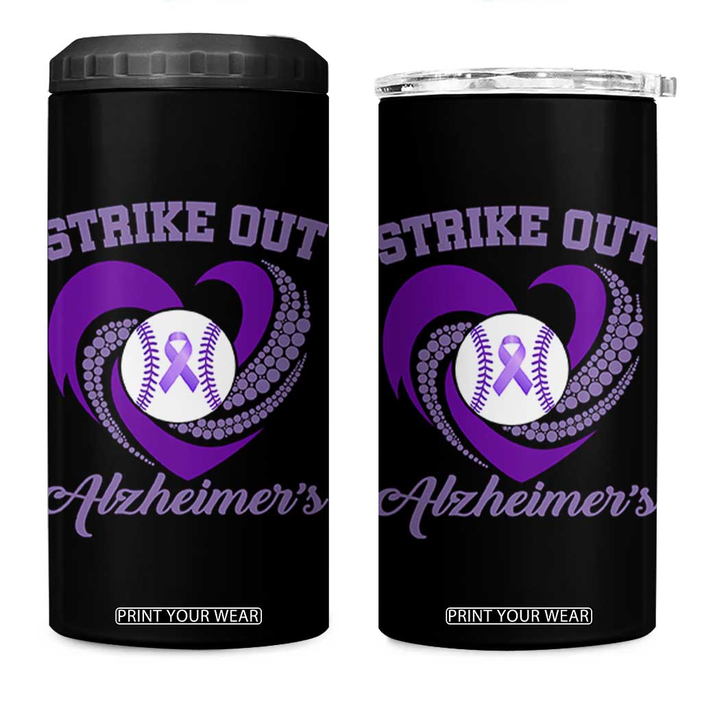 Strike Out Alzheimers 4 in 1 Can Cooler Tumbler Purple Ribbon Baseball Hope Support TS12 One Size: 16 oz Black Print Your Wear