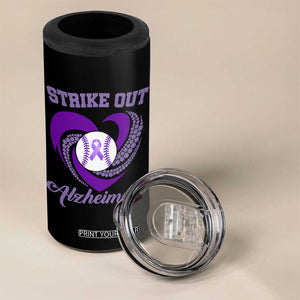 Strike Out Alzheimers 4 in 1 Can Cooler Tumbler Purple Ribbon Baseball Hope Support
