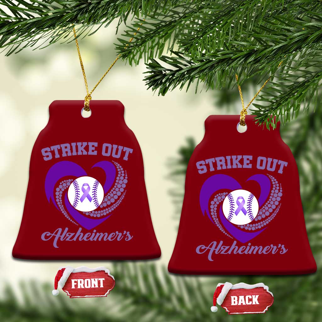 Strike Out Alzheimers Ceramic Ornament Purple Ribbon Baseball Hope Support
