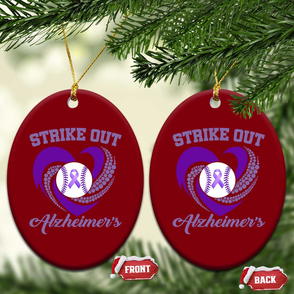 Strike Out Alzheimers Ceramic Ornament Purple Ribbon Baseball Hope Support