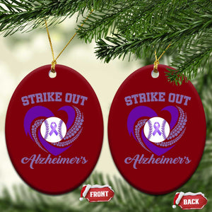 Strike Out Alzheimers Ceramic Ornament Purple Ribbon Baseball Hope Support