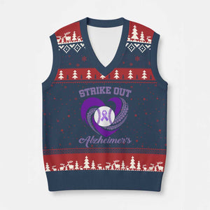 Strike Out Alzheimers V-Neck Knit Sweater Vest Purple Ribbon Baseball Hope Support