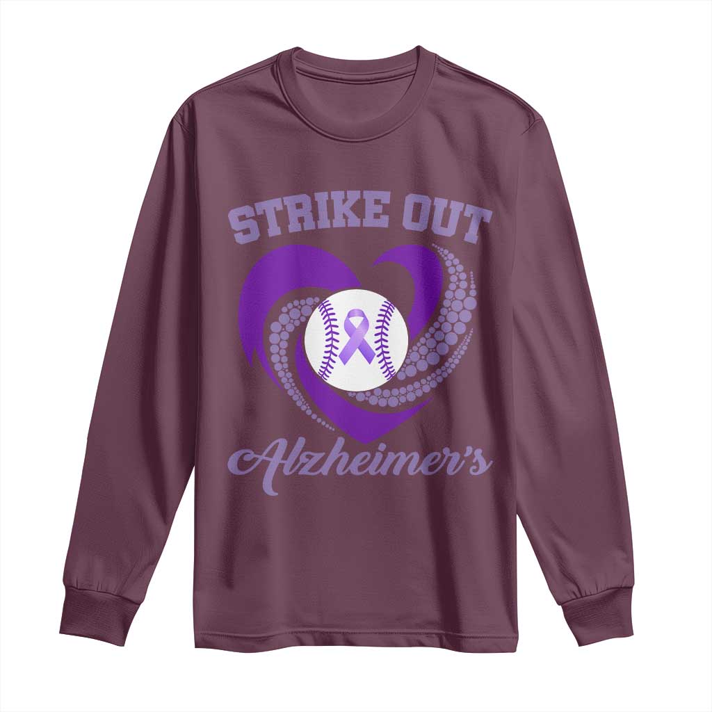 Strike Out Alzheimers Long Sleeve Shirt Purple Ribbon Baseball Hope Support