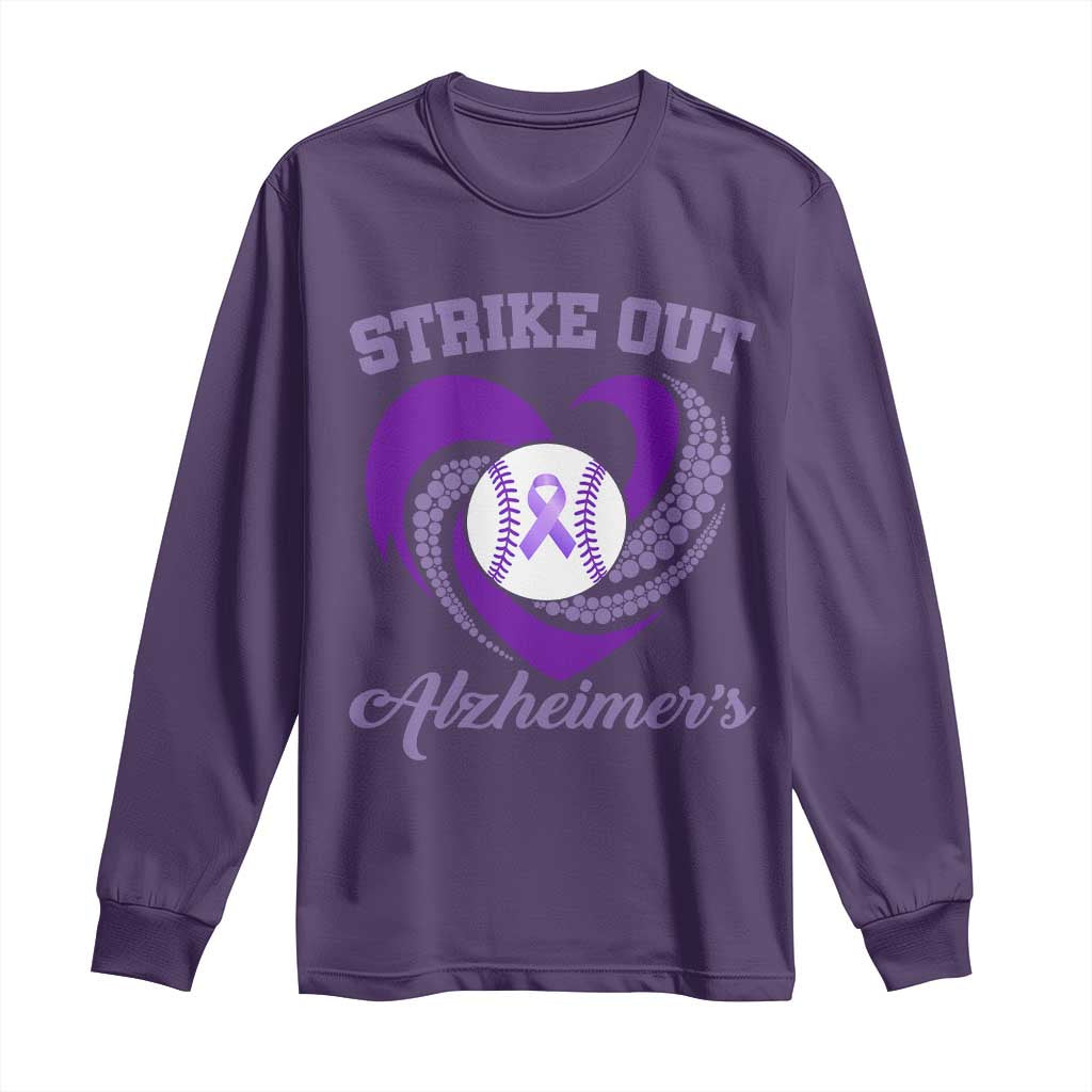 Strike Out Alzheimers Long Sleeve Shirt Purple Ribbon Baseball Hope Support TS12 Purple Print Your Wear