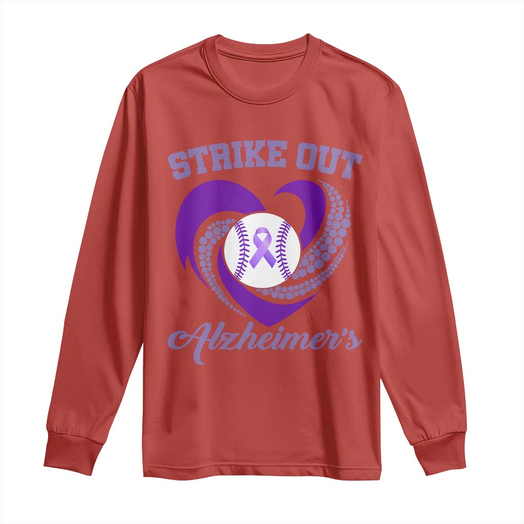 Strike Out Alzheimers Long Sleeve Shirt Purple Ribbon Baseball Hope Support