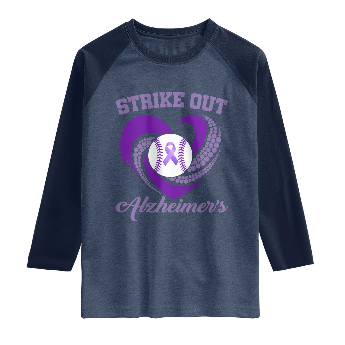 Strike Out Alzheimers Raglan Shirt Purple Ribbon Baseball Hope Support