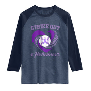 Strike Out Alzheimers Raglan Shirt Purple Ribbon Baseball Hope Support