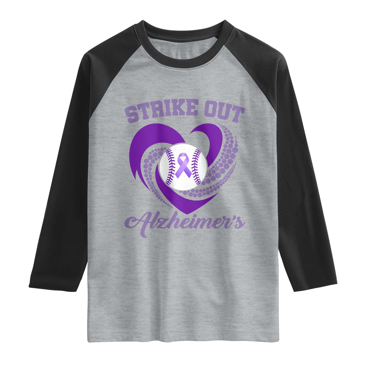 Strike Out Alzheimers Raglan Shirt Purple Ribbon Baseball Hope Support