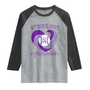 Strike Out Alzheimers Raglan Shirt Purple Ribbon Baseball Hope Support