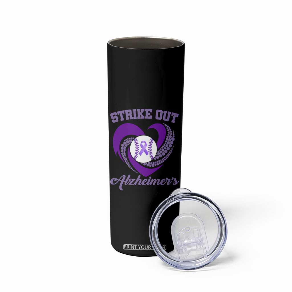 Strike Out Alzheimers Skinny Tumbler Purple Ribbon Baseball Hope Support