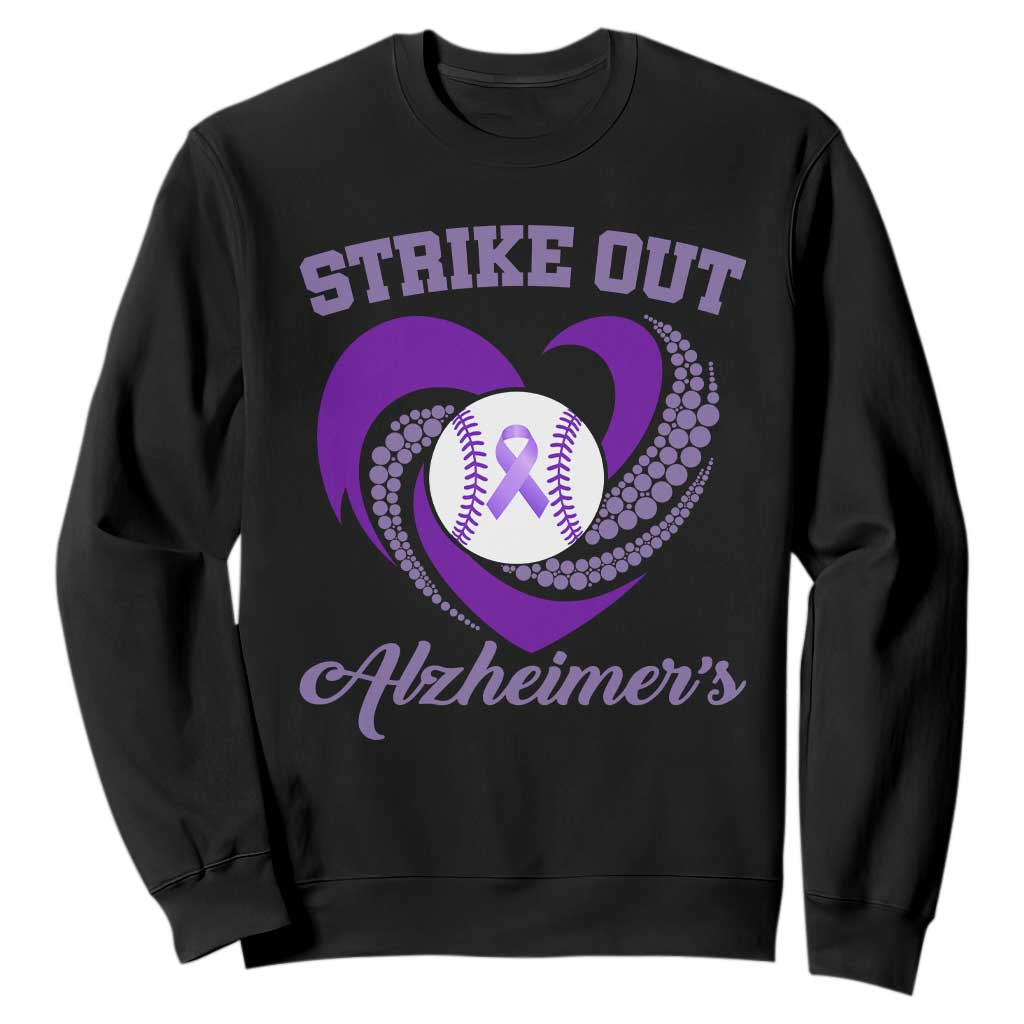Strike Out Alzheimers Sweatshirt Purple Ribbon Baseball Hope Support