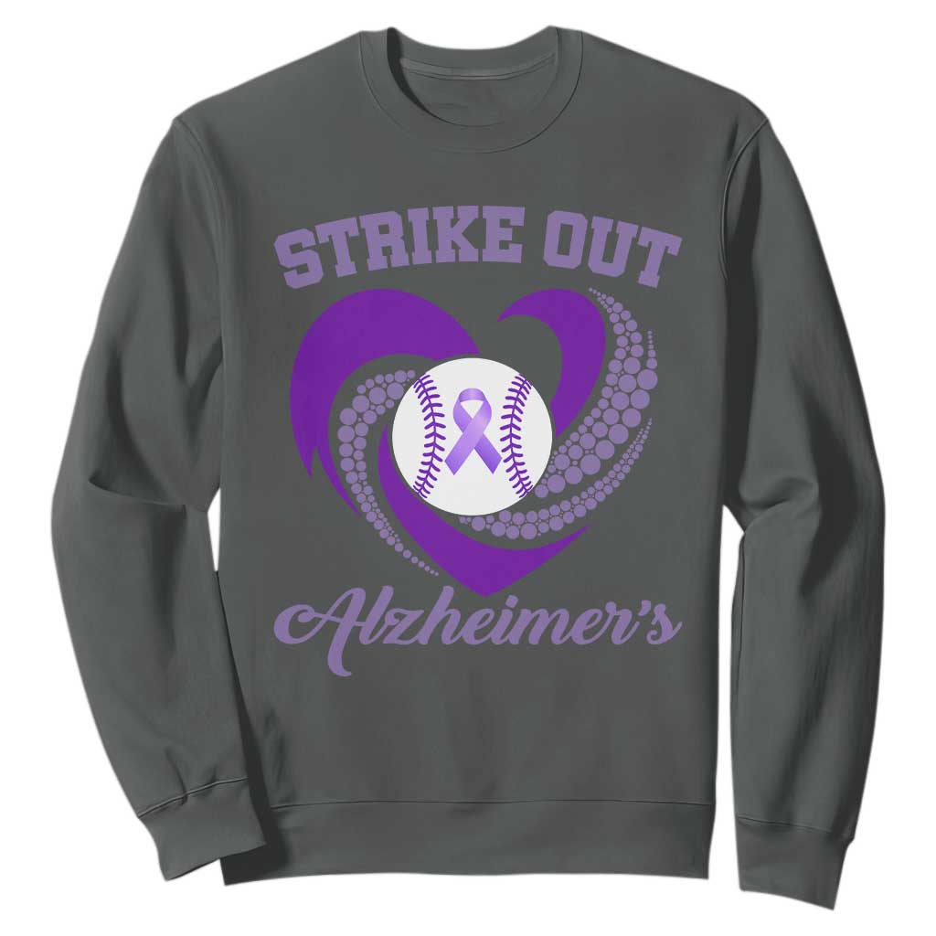 Strike Out Alzheimers Sweatshirt Purple Ribbon Baseball Hope Support