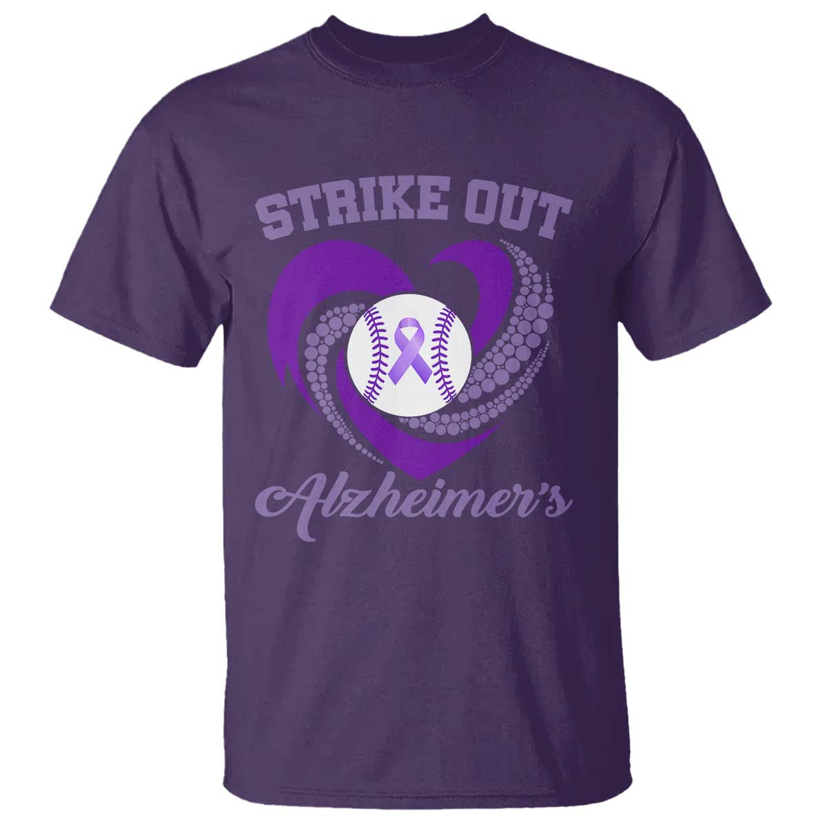 Strike Out Alzheimers T Shirt Purple Ribbon Baseball Hope Support TS12 Purple Print Your Wear